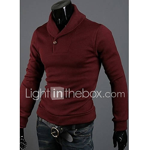 Chaolfs Mens Korean Style Solid Color Slim Large Size Pullover Sweater(Wine)