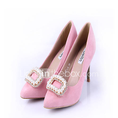 Womens Simple Pearl Decoration Solid Color High Heels(Pink)