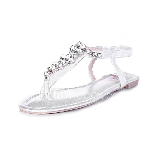 Leatherette Womens Flat Heel Flip Flops Sandals With Rhinestone Shoes (More Colors)