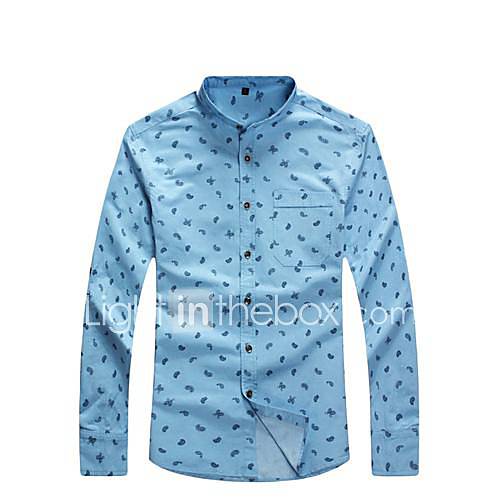 Mens Lapel Printing Long Sleeve Shirt