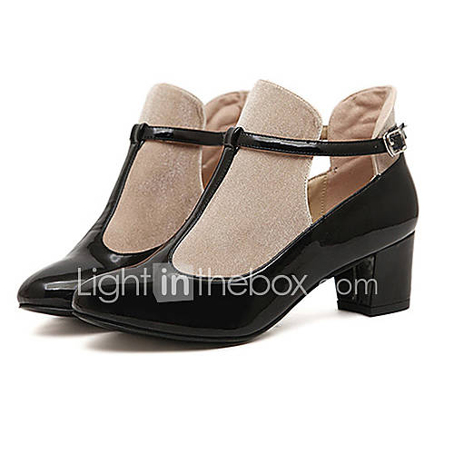 Sunday Womens T Straps Vantage Chunky Heel Pu Leather Black Pumps