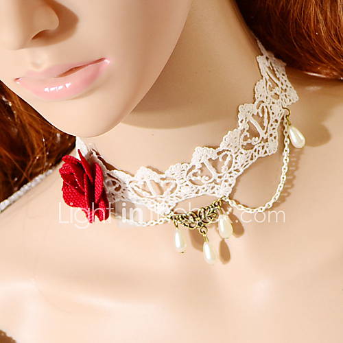 OMUTO Lace Flower Partysu Delicacy Water Drop Necklace (White)