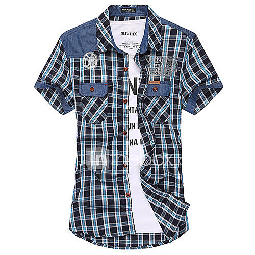 ARW Mens Short Sleeve Check 100% Cotton Blue Shirt