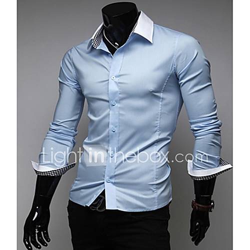 HKWB Casual Contrast Color Check Shirt(Light Blue)