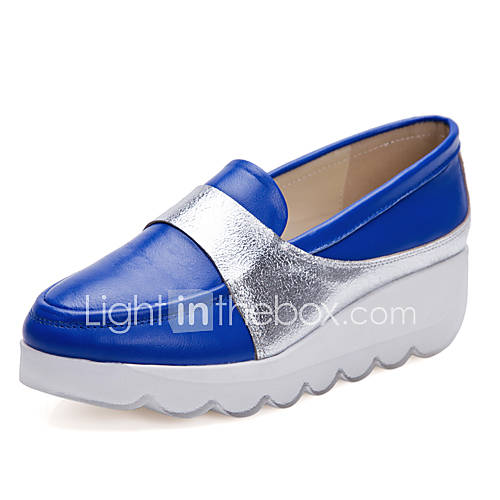 XNG 2014 New Casual Leather Wedges Rubber Bottom Muffin Shook Comfortable Shoes (Blue)