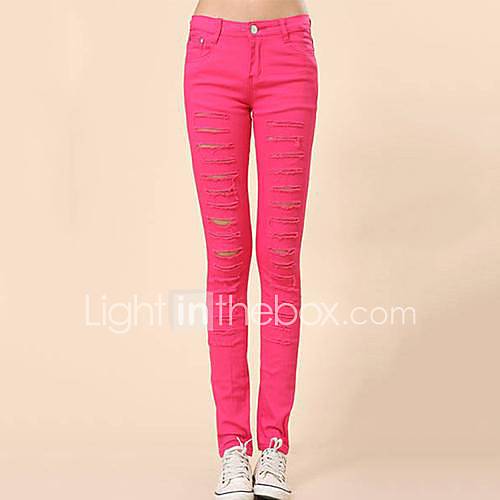 Womens Korean Style Elastic Fashion Slim Ripped Skinny Pants