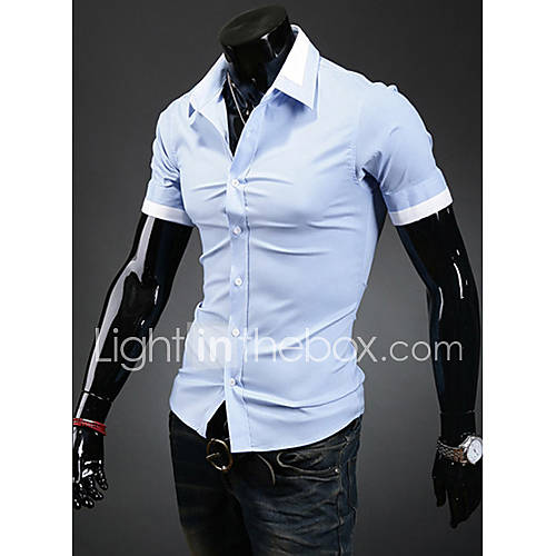 Midoo Short Sleeved Solid Color V Neck Shirt (Light Blue)