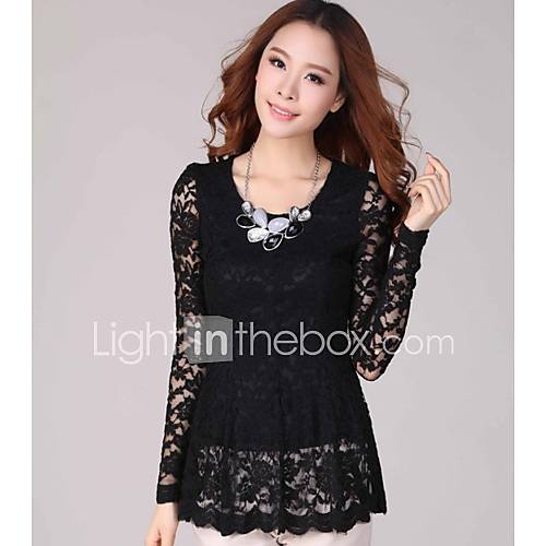 E Shop 2014 Summer Sexy Slim Long Lace Shirt (Black)