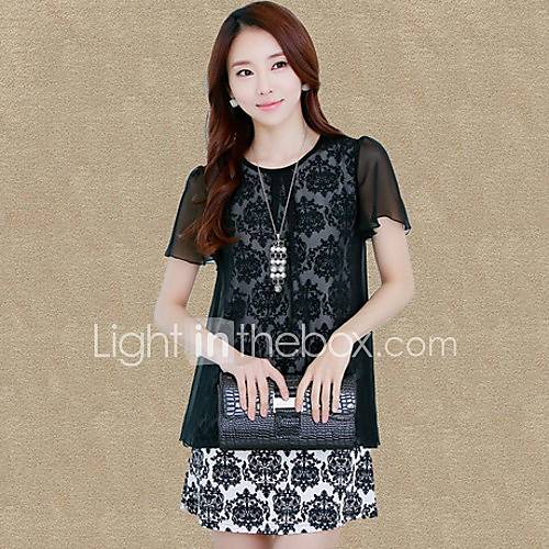 Womens Korean Style Slim Fit Two in One Dress (Dress Outer