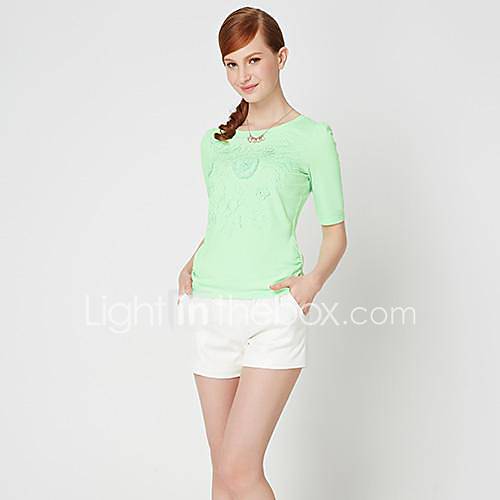 OSA Summer New Womens Cotton Comfortable Short sleeve Slim Embroidery Print Shirt