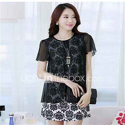 Women Plus Size Chiffon Elegant Short Sleeve Flower Print Sexy Casual Sexy Beach Dress