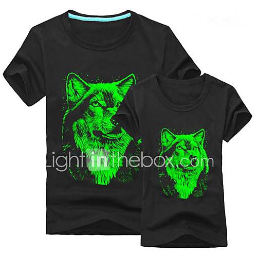 Mens Luminous T Shirt Wolf Pattern Clothing Lovers Short Sleeve Fashion Personality Mens Top