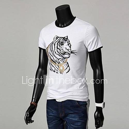 Mens Round Neck Slim Casual Short Sleeve Tiger Printing T shirt(Acc Not Included)