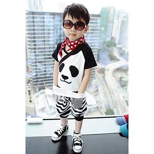 Boys Panda Print Cartoon Casual Clothing Sets