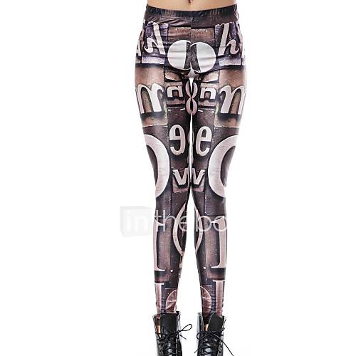 Elonbo Retro Letters Style Digital Painting Tight Women Leggings