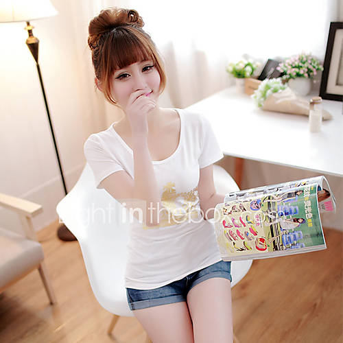 E Shop 2014 Summer Korean Maxi Crown Print Slim Short Sleeve T Shirt (White)