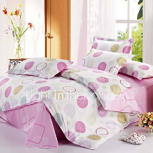 Duvet Cover Set,4 Piece Reactive Print 100% Cotton Modern Bubble Pink