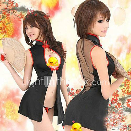 Womens Sexy Soft Stretchy Gauze Chinese Dress Sleepwear Black