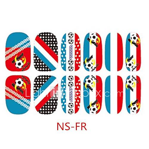 3D Self Adhensive French Flag Nail Decals Football Games Fan Decoration Nail Art Stickers