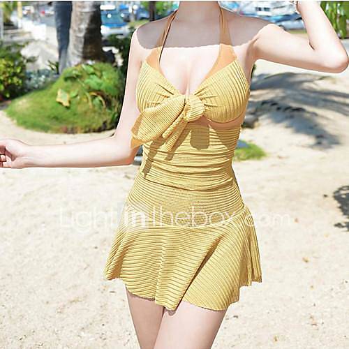 Womens Popular Pure Color Conjoined Skirt Style Nylon and Spandex One Piece Swimsuit