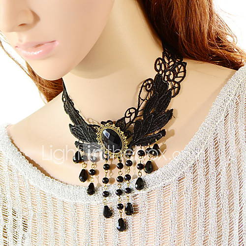 OMUTO Multilayer Hollow Out Diamond Water Droplets Lace Necklace (Black)