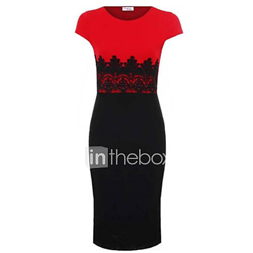 MS Red Lace COLor Block Dress