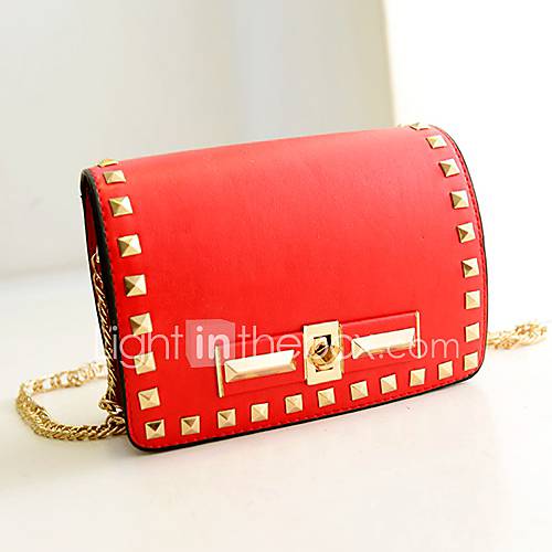 Daidai Womens Cross Pattern Rivet Basic Red Shoulder Bag