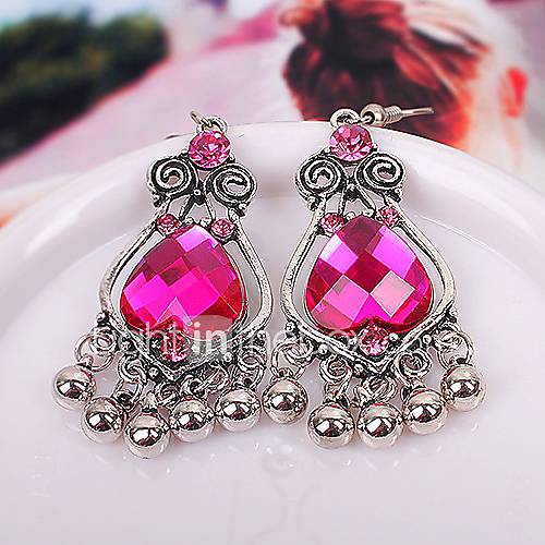 Shining National Style Alloy Diamond Classic Earrings (Red)