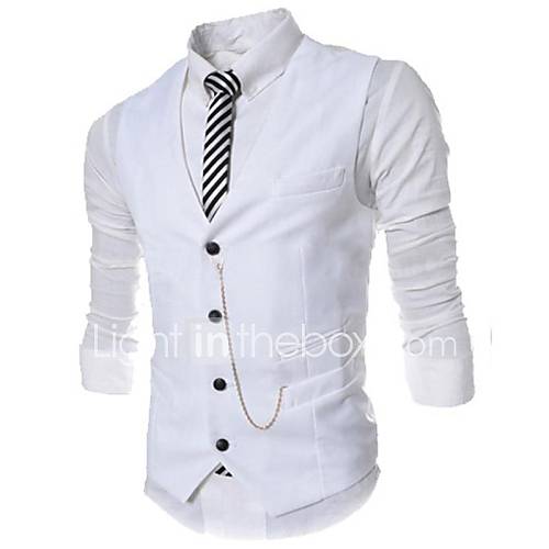 Mens Solid Color Slim Single Casual Breasted Vest