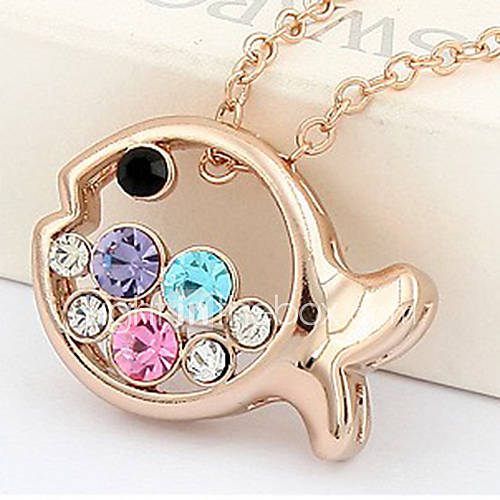 Xiaoguo Womens Delicate Fish Crystal Necklace(Screen Color)