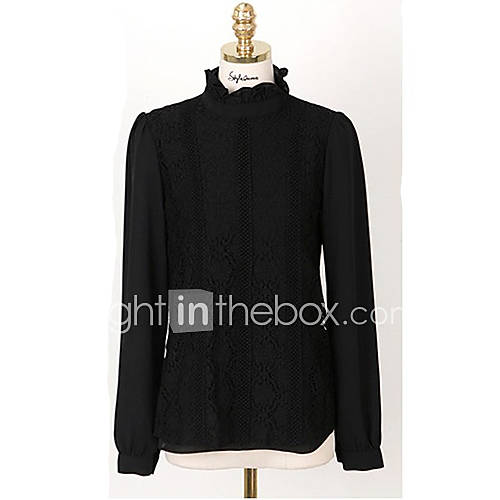 SWEET LADY Womens Korean Style Stand Collar Long Sleeve Slim Lace Profession Shirt(Screen Color)