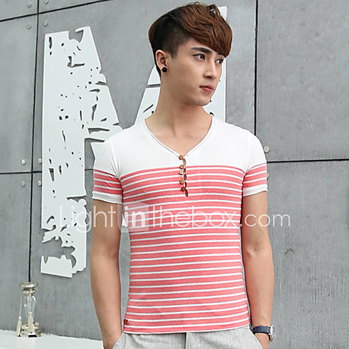 Senyue Mens Korean Stripes Cotton Short Sleeve T Shirt