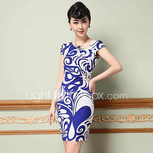 Womens Blue and white Casual and Work Party Dress