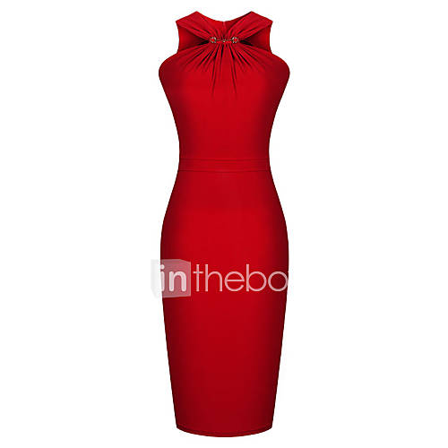 MS Red Slim Fit Sleeveless Dress