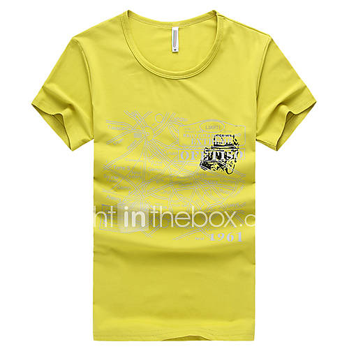 LangXin Mens Fashion Round Collar Floral Print Short Sleeve T Shirt(White,Yellow,Black)