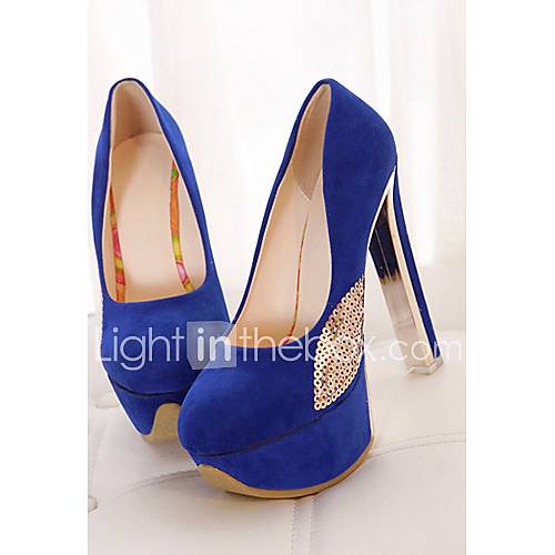 Sunday Womens Platform Chunky Heel Suede Solid Color Blue Pumps