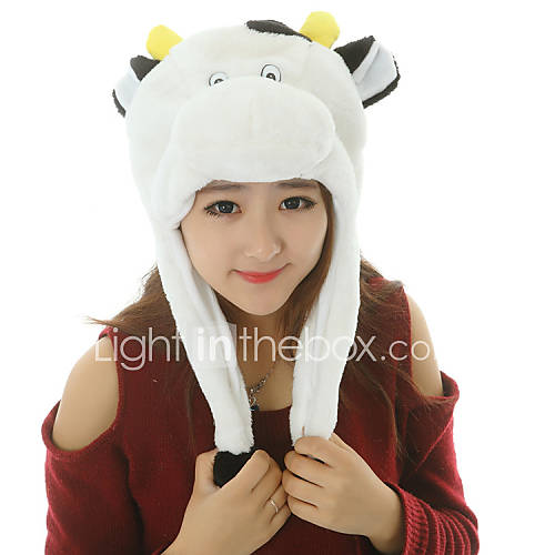 Unisex Cute White Cow Warm Fuzzy Kigurumi Aminal Beanie