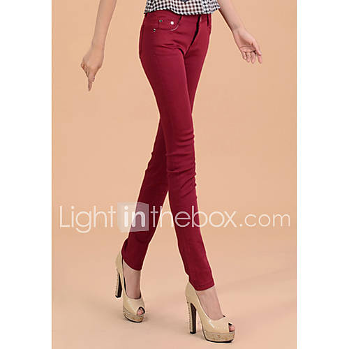 TS Simplicity Elasticity Skinny Dark Red Casual Pencil Pants