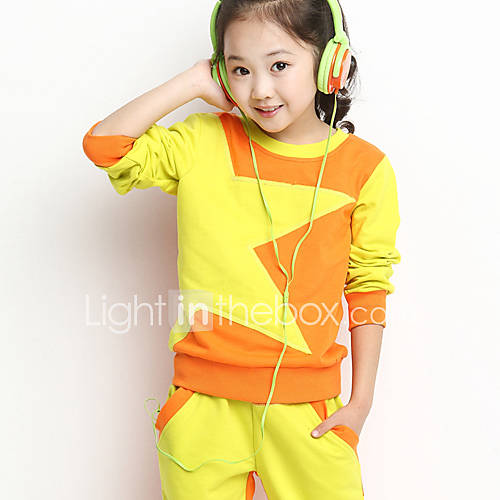 Girls Star Simple Casual Long Sleeve Clothing Sets