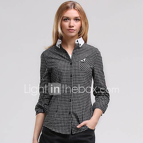 Veri Gude Womens Bodycon Contrast Color Small Check Black Shirt