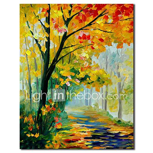 Hand Painted Oil Painting Landscape Autumn Road with Stretched Frame