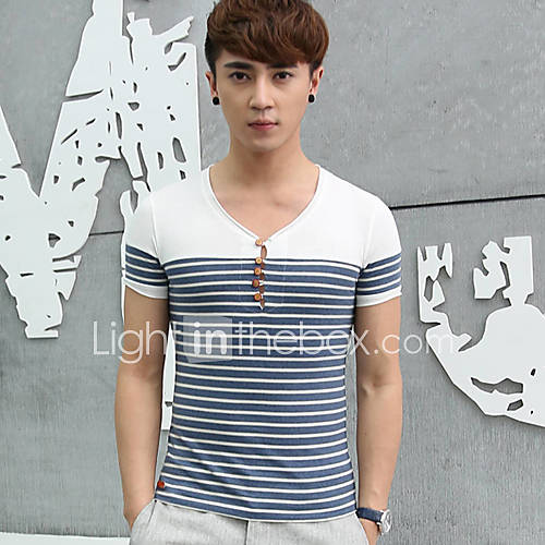 Senyue Mens Korean Stripes Cotton Short Sleeve T Shirt
