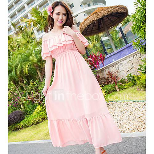 Swd Muti Layer Collar Waisted Solid Dyed Dress (Pink)