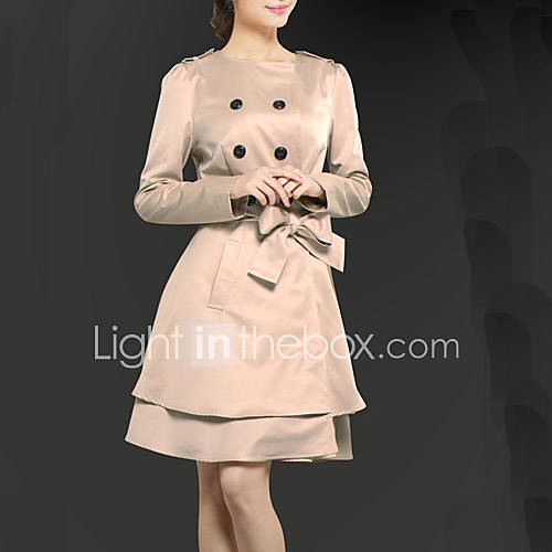 Lifver Womens Bowknot Double Breast Mid Length Nude Coat