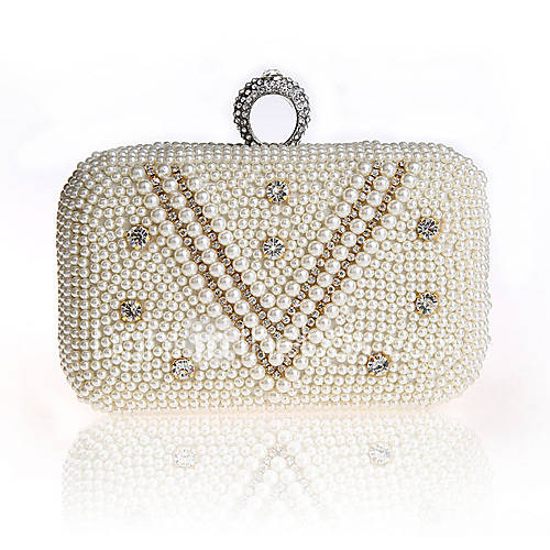 Jiminy Womens Simple Lovely Pearl Evening Clutch Bag(Cream)