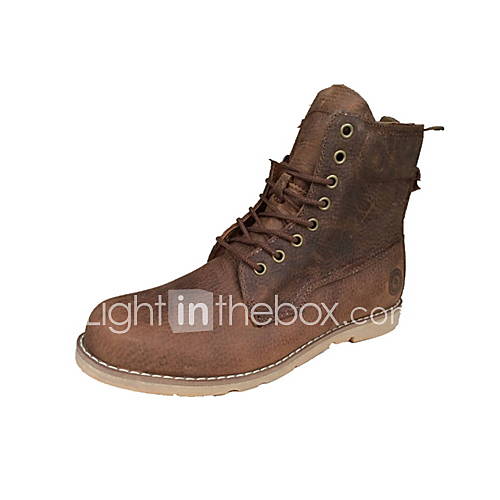 Mens Leather Flat Heel Ankle Combat Boots With Lace up