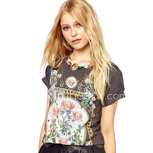 Womens O neck Royal Short sleeve Print Regular T shirts