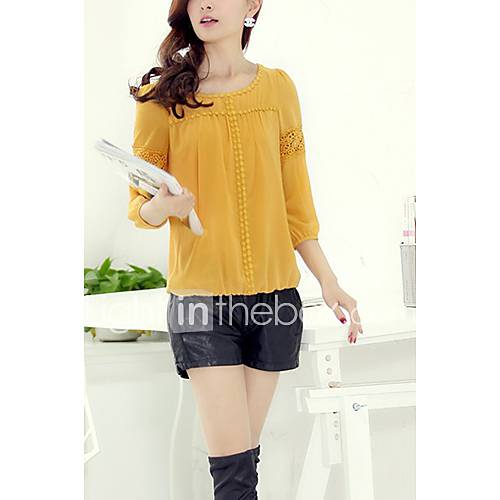 Qcqy Puff Sleeve Round Neck Loose Short Shirt (Yellow)