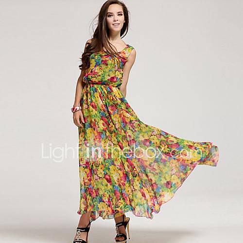 Womens Low Round Collar Cultivate Ones Morality Show Thin Dress