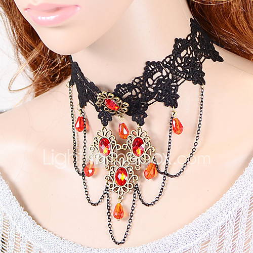 OMUTO Fashion Quality Lace Aestheticism Manual Necklace (Black)